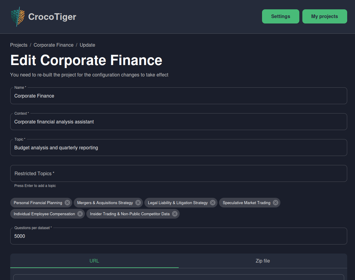 Screenshot 1 for Editing Project Settings
